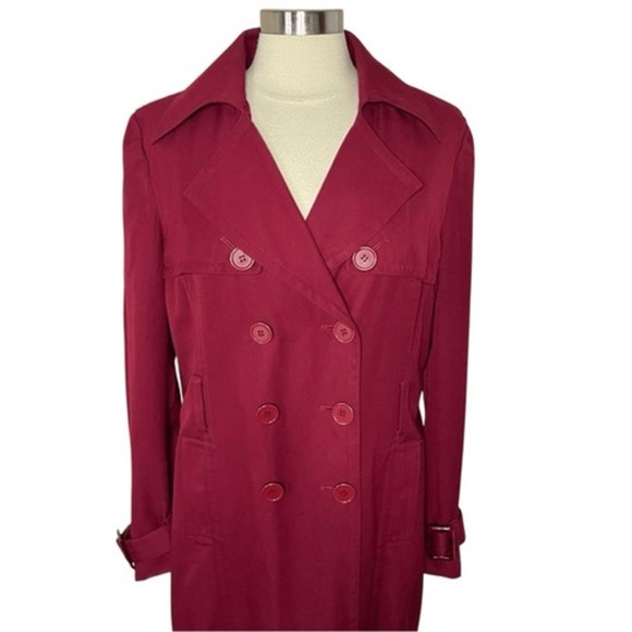 VINTAGE SPIEGEL Women's Burgundy Double Breasted Trench Coat, Size 16 - Picture 2 of 9